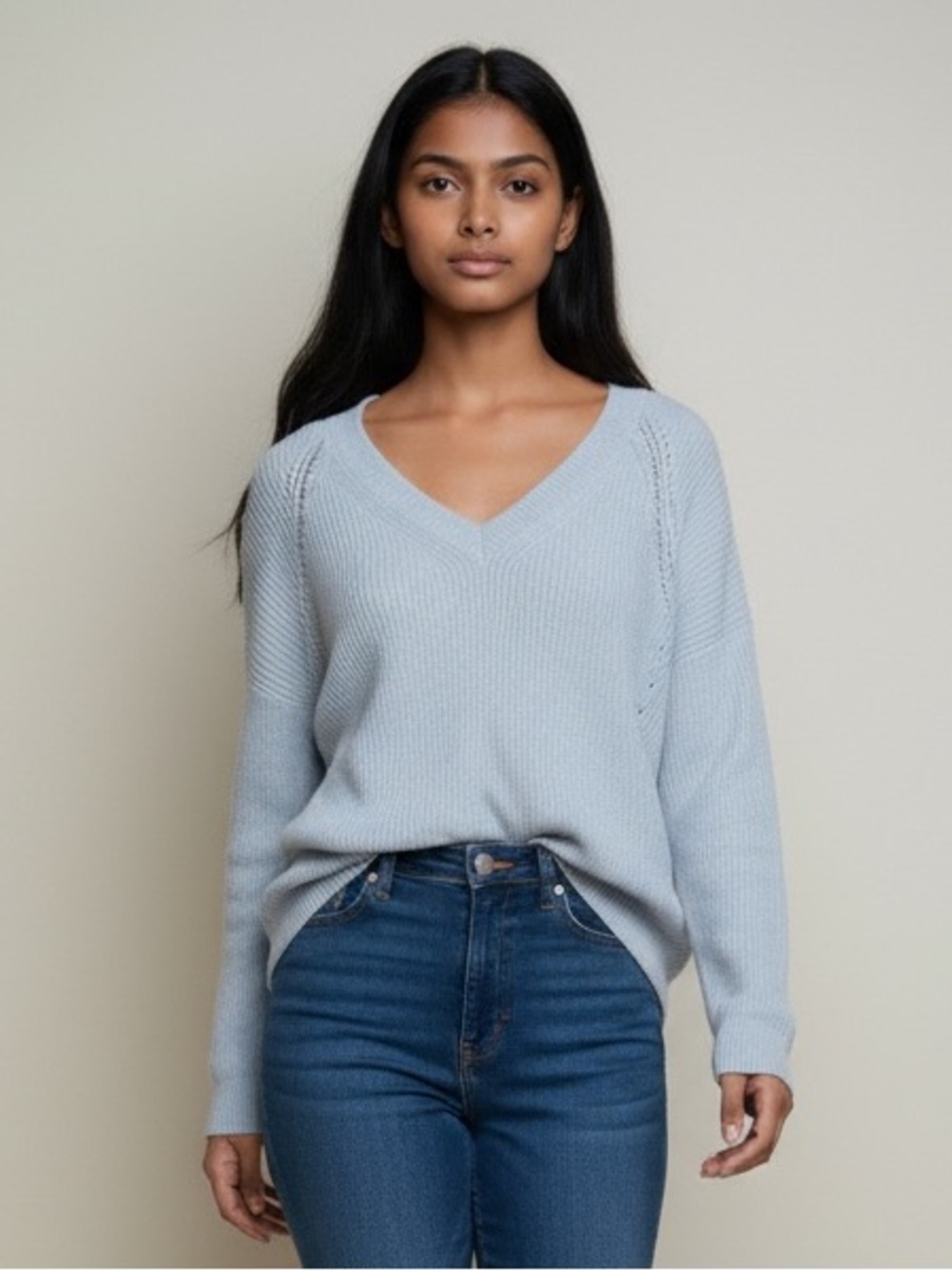 Talbots Light Blue Cashmere Blend V-Neck Sweater Women’s Medium